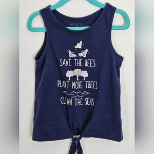 The Childrens Place Girls Navy Blue Save The Bees Tie Front Tank Top Small 5/6